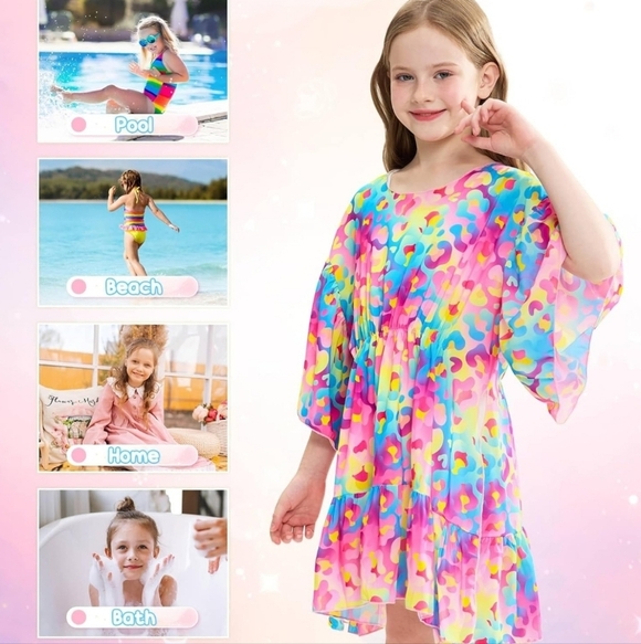 Beach Cover Up for Girls Leopard Swim Bathing Suit Coverup Size OSFM - Picture 6 of 10